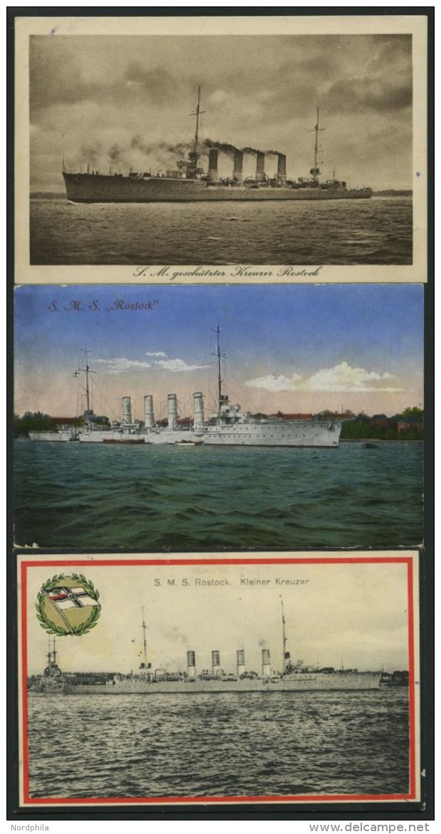 MSP VON 1914 - 1918 S.M.S. Rostock, 3 Verschiedene Gebrauchte Ansichtskarten, Pracht - Marítimo