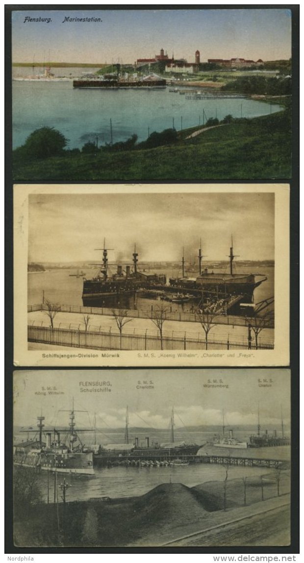 ALTE POSTKARTEN - SCHIFFE KAISERL. MARINE BIS 1918 Marinehafen Flensburg, 4 Verschiedene Karten - Krieg