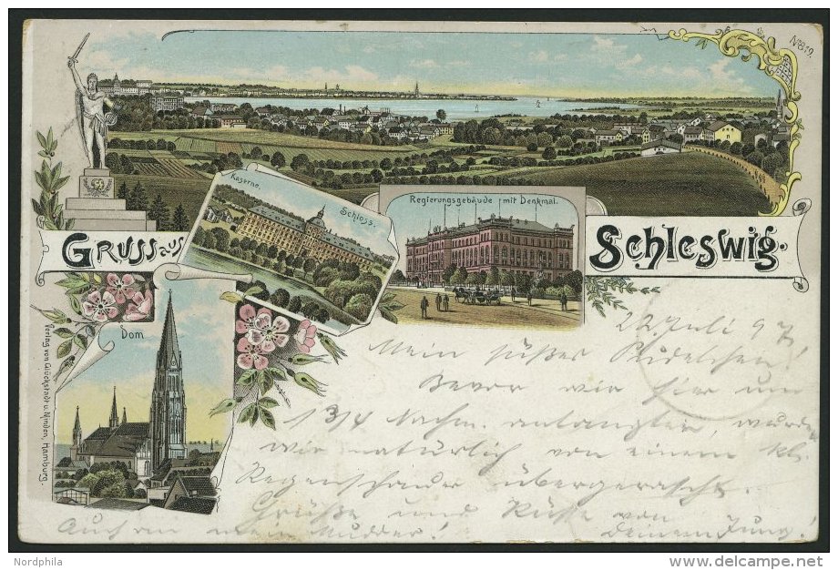 DEUTSCHLAND ETC. SCHLESWIG, Gruss Aus..., Farbige Lithokarte Von 1897 - Briefe U. Dokumente