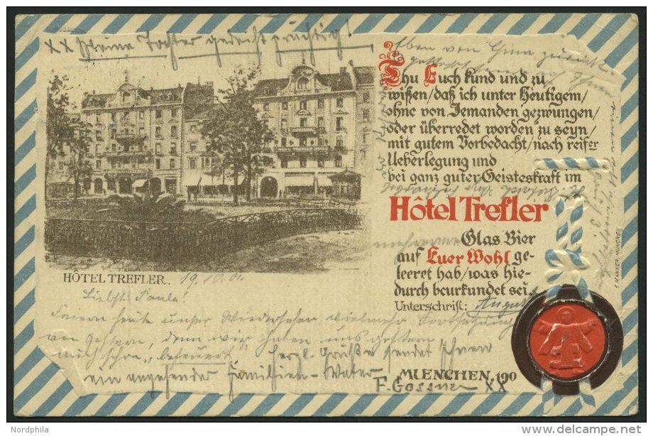 DEUTSCHLAND ETC. M&Uuml;NCHEN, Werbekarte Vom Hotel Trefler, Karte Von 1901, Gebraucht - Sonstige & Ohne Zuordnung