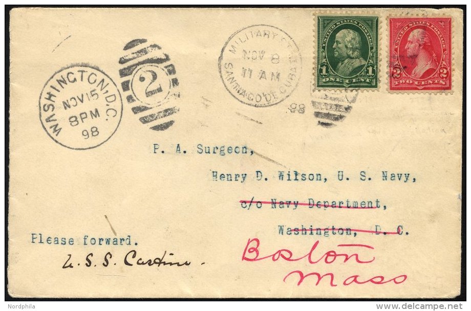 FELDPOST 1898, Forwarded-Brief Nach Washington Mit Milit&auml;rbriefstempel Aus Santiago De Cuba, Pracht - Gebraucht
