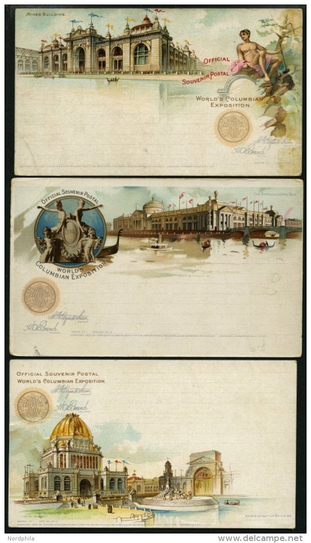 GANZSACHEN 1893, WORLD`S COLUMBIAN EXPOSITION, 7 Verschiedene Ungebrauchte 1 C. Postal Cards Der Serie Goldsmith, Etwas - Gebraucht