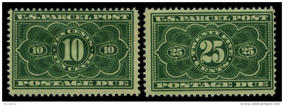 PAKET-PORTOMARKEN PP 4/5 *, Scott JQ 4/5, 1912, 10 Und 25 C. U.S. Parcel Post Postage Due, Falzreste, 2 Prachtwerte, $ 1 - Paketmarken