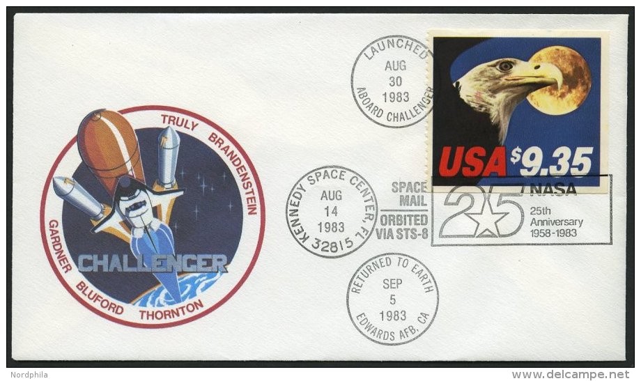 USA 1648D BRIEF, Scott 2541, 1983, 9.35 C. Seeadler Auf Numeriertem Challenger Sonderflug Vom30.8.83 ABOARD CHALLENGER U - Gebraucht