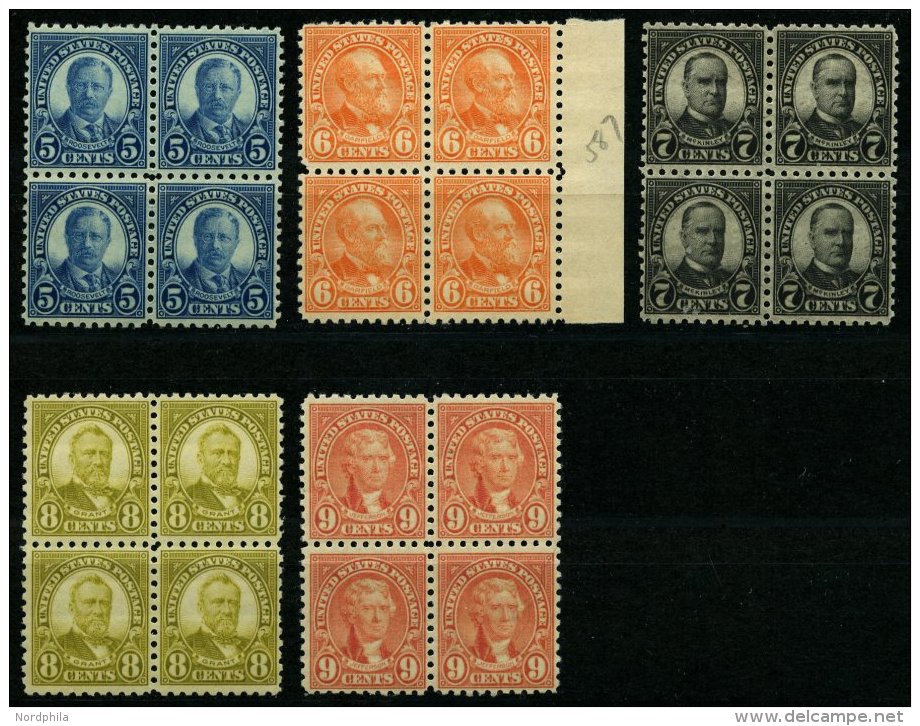 USA 267-71C VB **, Scott 586-90, 1925, 5 - 9 C. Bedeutende Pers&ouml;nlichkeiten, Gez&auml;hnt L 10, In Postfrischen Vie - Oblitérés