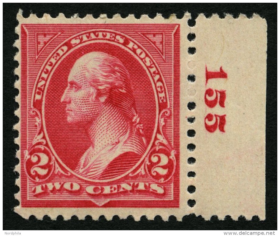 USA 104III *, Scott 267, 1895, 2 C. Washington, Wz. 1, Randst&uuml;ck Mit Plattennummer 155, Pracht - Gebraucht