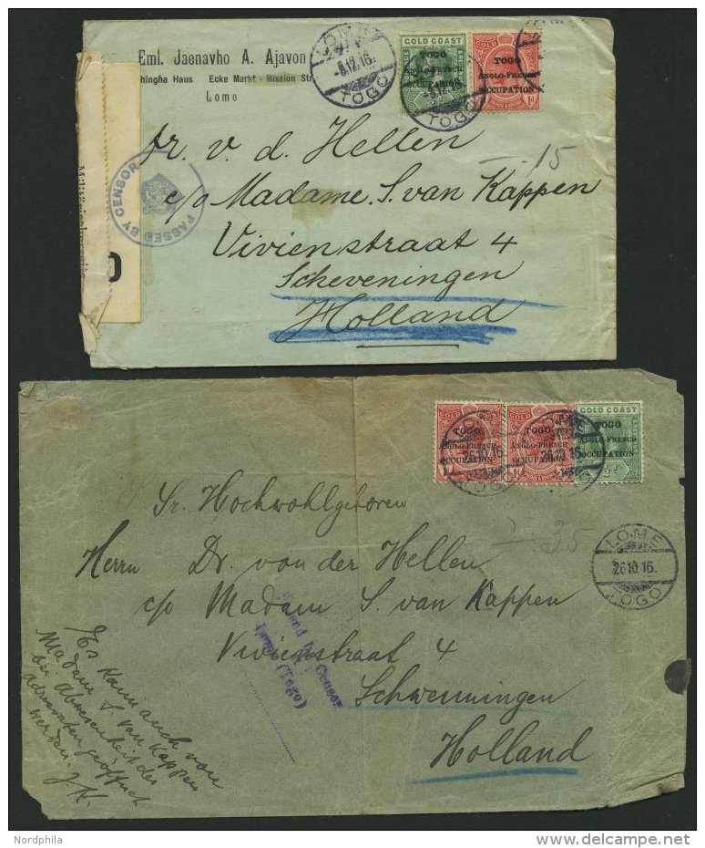 TOGO 22/3,25 BRIEF, 1916/9, 1/2, 1 Und 21/2 P., 2 Zensurbelege Mit Nachverwendeten Deutschen Stempeln LOME Nach Holland - Togo (1960-...)