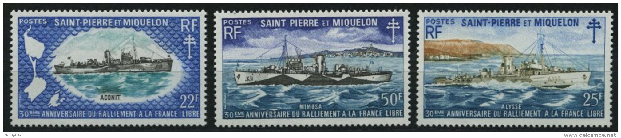 ST. PIERRE UND MIQUELON 471-73 **, 1971, Fregatten, Pachtsatz, Mi. 120.- - Other & Unclassified