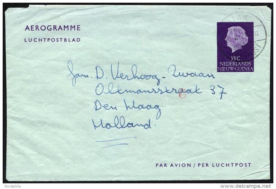 NIEDERL&Auml;NDISCH-NEUGUINEA 1962, 35 C. Violett Ganzsachen-Aerogramm Von Biak Nach Holland, Feinst - Nueva Guinea Holandesa