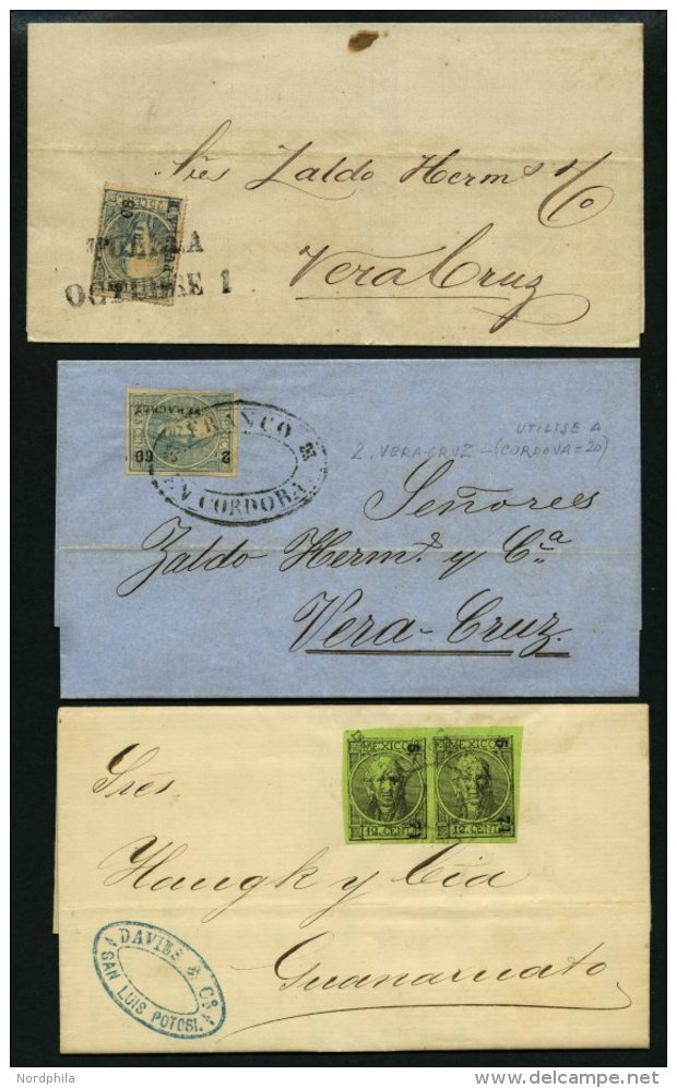 MEXIKO 50 Paar,51,56 BRIEF, 1868-71, 3 Verschiedene Briefe Mit Teils Besseren Stempeln, Pracht - Mexiko