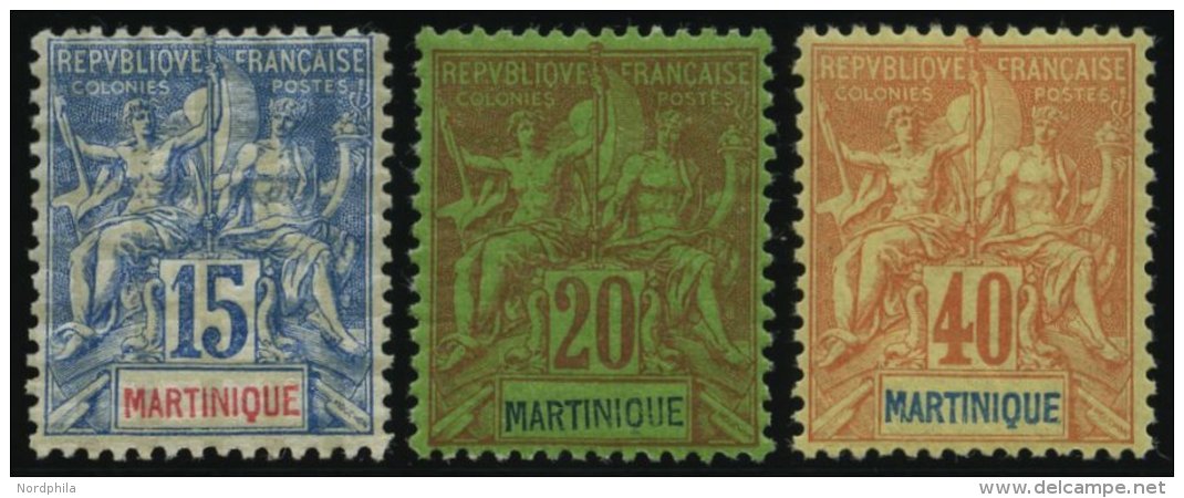 MARTINIQUE 31/2,35 *, 1892, 15, 20 Und 40 C. Kolonialallegorie, Falzrest, 3 Prachtwerte, Mi. 110.- - Otros & Sin Clasificación