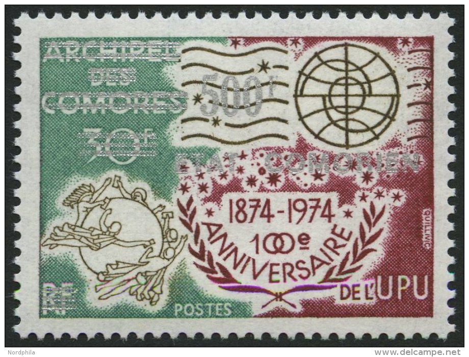 KOMOREN 228P **, 1975, 500 Auf 30 Fr. Weltpostverein Mit Silbernem Aufdruck (Probedruck), Pracht - Komoren (1975-...)