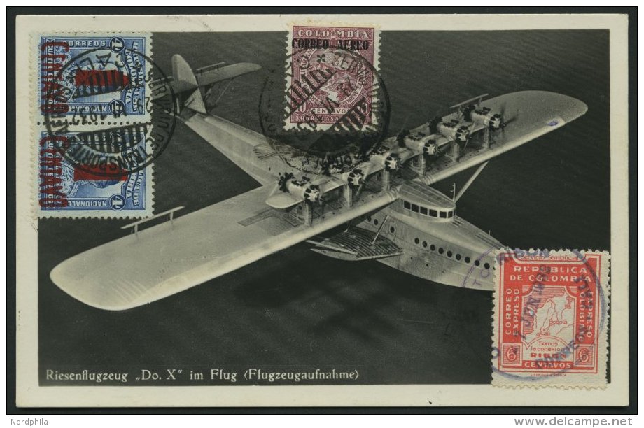KOLUMBIEN 29.6.1932, Erstflugkarte Cali-Bogota, R&uuml;ckseitige Frankatur Auf Fotokarte (DOX), Pracht - Colombia