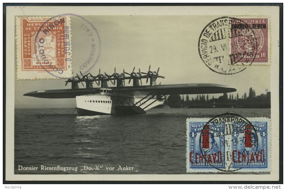KOLUMBIEN 29.6.1932, Erstflugkarte Cali-Bogota, R&uuml;ckseitige Frankatur Auf Fotokarte (DOX), Pracht - Kolumbien