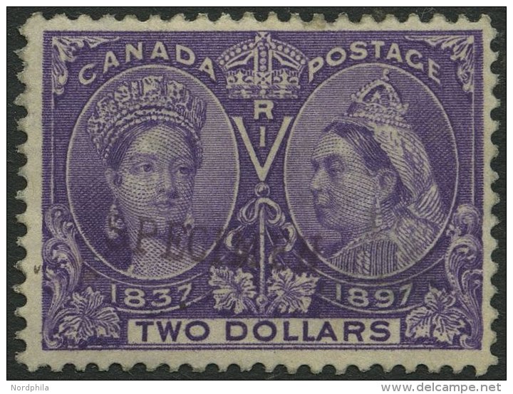 KANADA 50SP *, 1897, 2 $ Violett Mit Violettem Aufdruck SPECIMEN, Gummireste, Feinst (helle Stelle) - Canadá