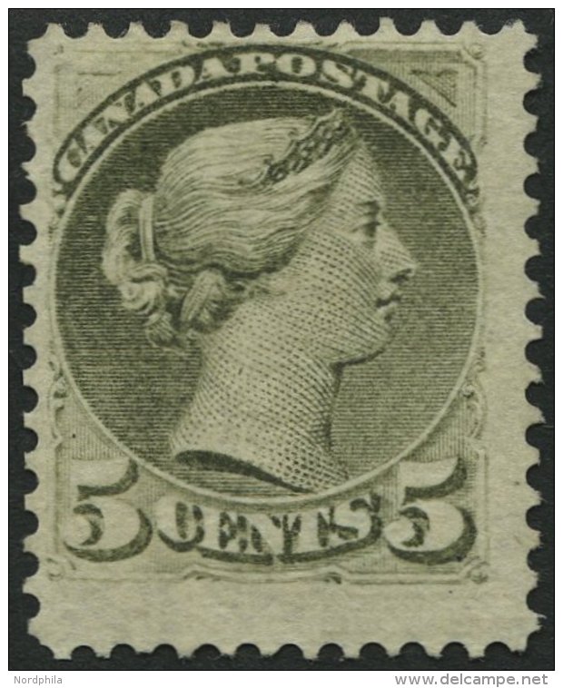 KANADA 29aA (*), 1876, 5 C. Bronzegr&uuml;n, Gez&auml;hnt 12, Ohne Gummi, Pracht, Mi. (400.-) - Canadá