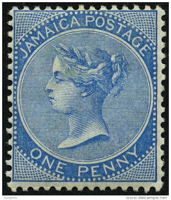 JAMAIKA 16 *, 1884, 1 P. Blau, Wz. CA Einfach, Falzreste, Pracht, Mi. 400.- - Jamaïque (...-1961)