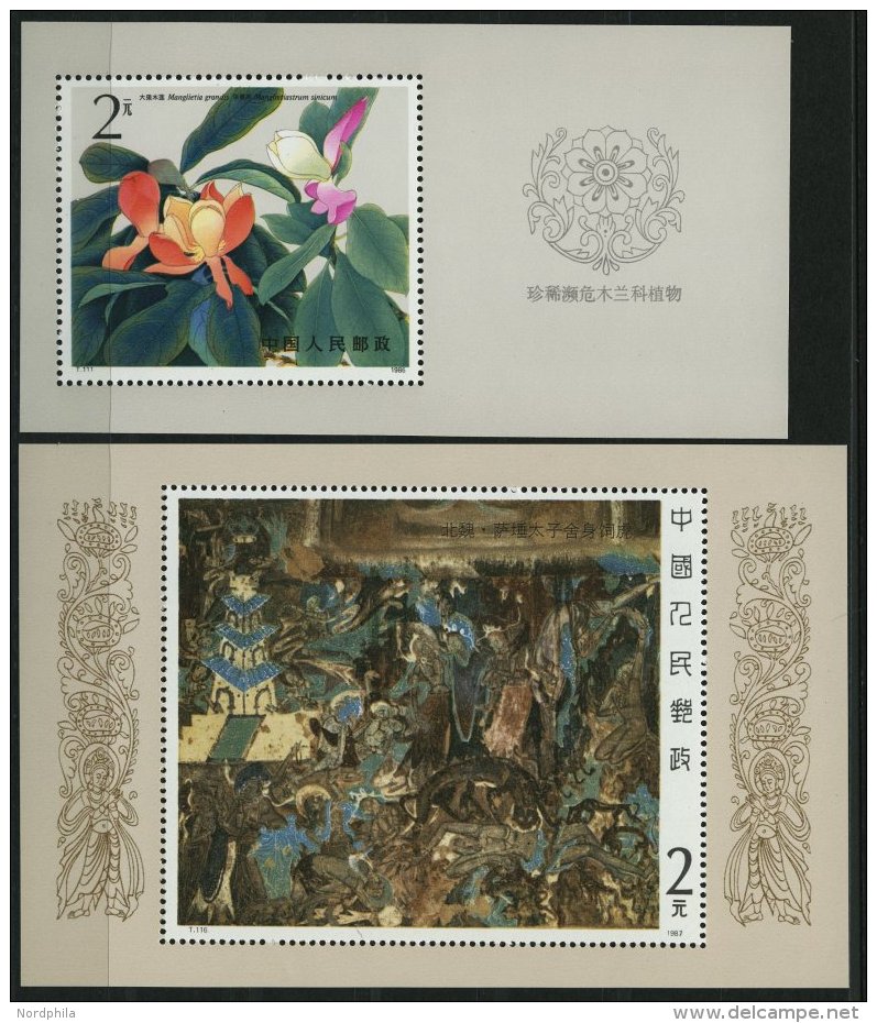 CHINA - VOLKSREPUBLIK Bl. 37,40 **, 1986/7, Block Blumen Und Wandmalereien, 2 Prachtblocks, Mi. 60.- - Otros & Sin Clasificación