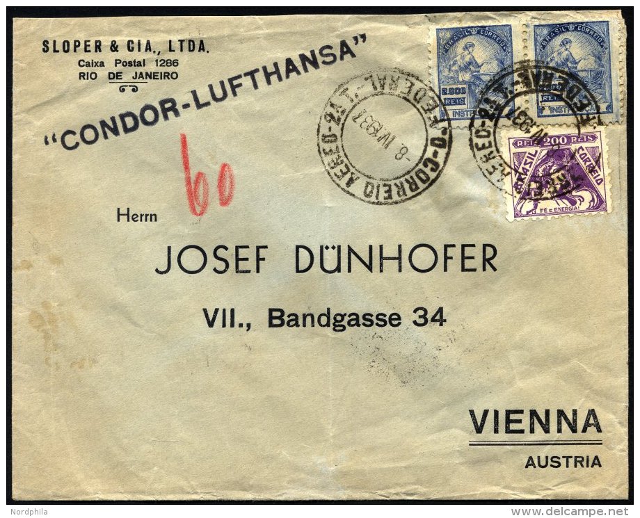 BRASILIEN 8.4.1937, CONDOR-LUFTHANSA Nach Wien Geflogen, Bedarfsbrief, Feinst, Haberer 530a - Sonstige & Ohne Zuordnung