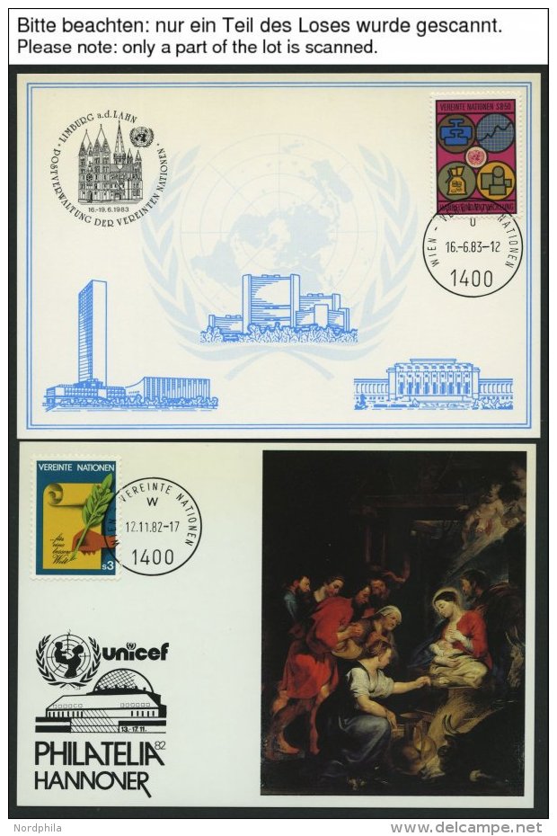 UNO - WIEN 1980-84, 75 Meist Verschiedene Wei&szlig;e- Und Erinnerungskarten (1980 2x Komplett), Pracht - Otros & Sin Clasificación