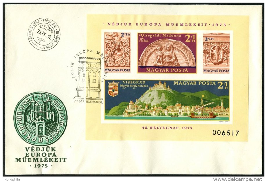 UNGARN Bl. 115B BRIEF, 1975, Block Denkmalschutzjahr, Ungez&auml;hnt, Auf FDC, Pracht, Mi. 120.- - Sonstige & Ohne Zuordnung