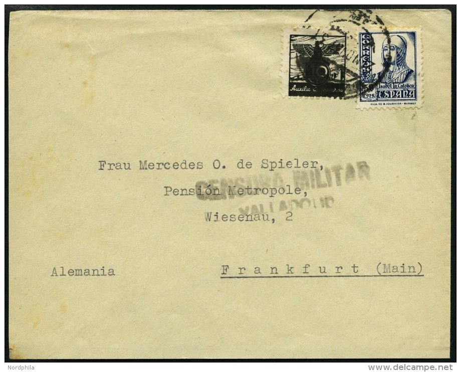 SPANIEN 775 BRIEF, 1937, 50 C. Isabella Mit 10 C. Zwangszuschlagsmarke Auf Brief Nach Frankfurt/M., Seltener Schwarzer Z - Usados