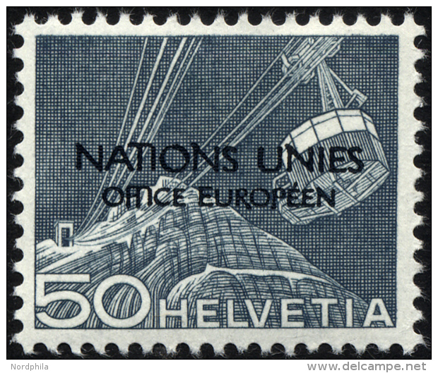 ONU/UNO 9III *, 1950, 50 C. Dunkelblaugrau Mit Abart Mittelstrich Des 2. F In Office Fehlt, Falzrest, Pracht - Otros & Sin Clasificación