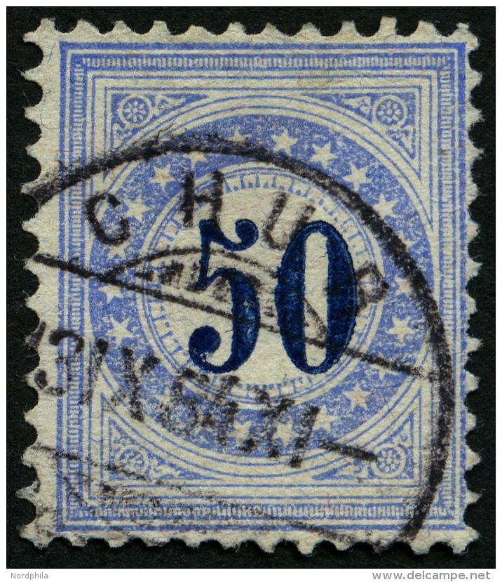 PORTOMARKEN P 12N O, 1882, 50 C. Ultramarin/dunkelblau, Rahmen Normalstehend, Pracht, R!, Mi. 600.- - Portomarken