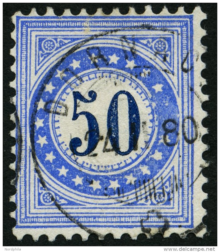 PORTOMARKEN P 7I O, 1878, 50 C. Blau/dunkelblau Mit Abart 5.und 6. Stern Rechts Fehlend, Pracht - Portomarken