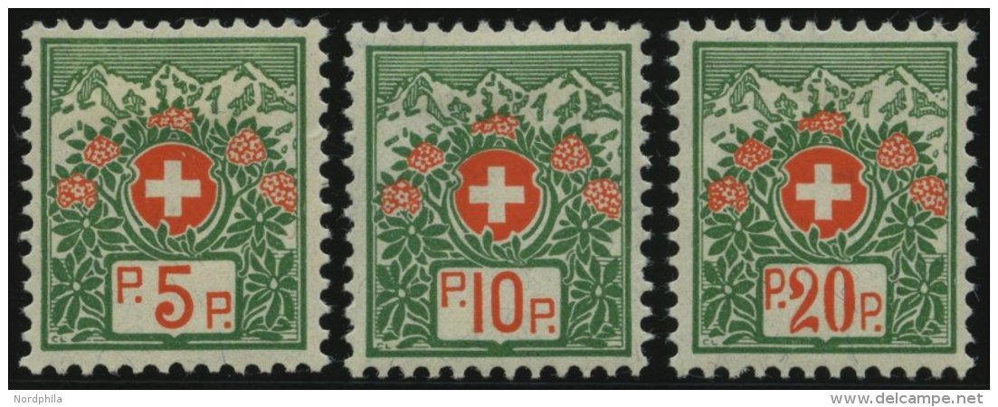 PORTOFREIHEITSMARKEN PF 11-13II *, 1927, Alpenrosen, Ohne Kontrollnummer, Falzreste, Prachtsatz - Franquicia