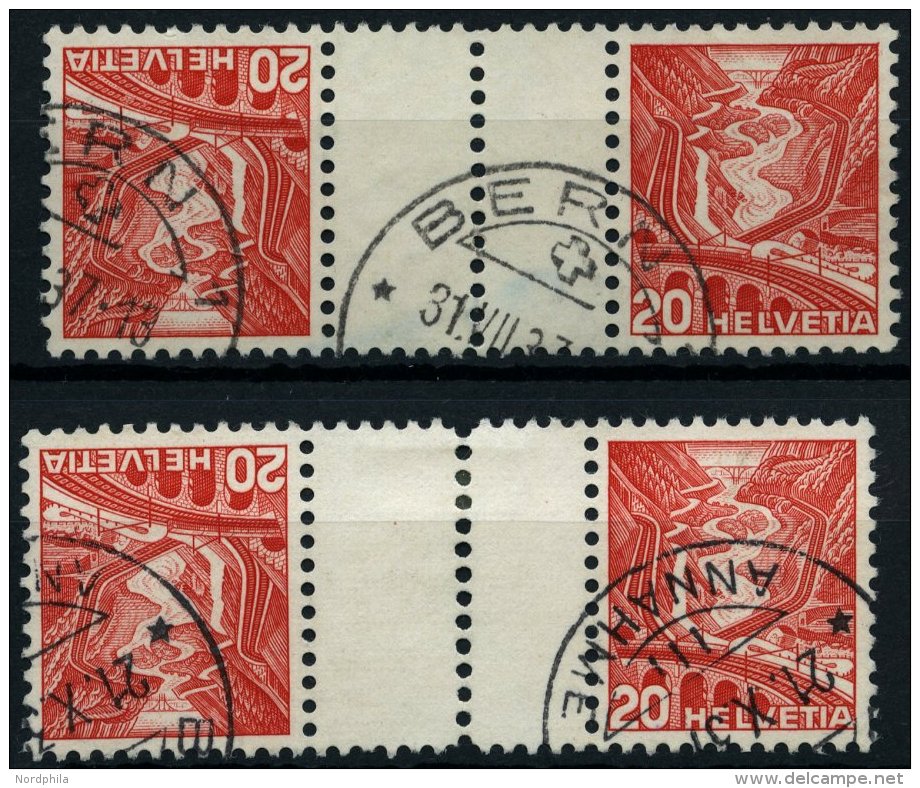 ZUSAMMENDRUCKE KZ 11yC,zC O, 1937, Landschaften Kehrdrucke 20 + Z + 20, Beide Gummierungen, Zwischensteg Senkrecht Gez&a - Se-Tenant