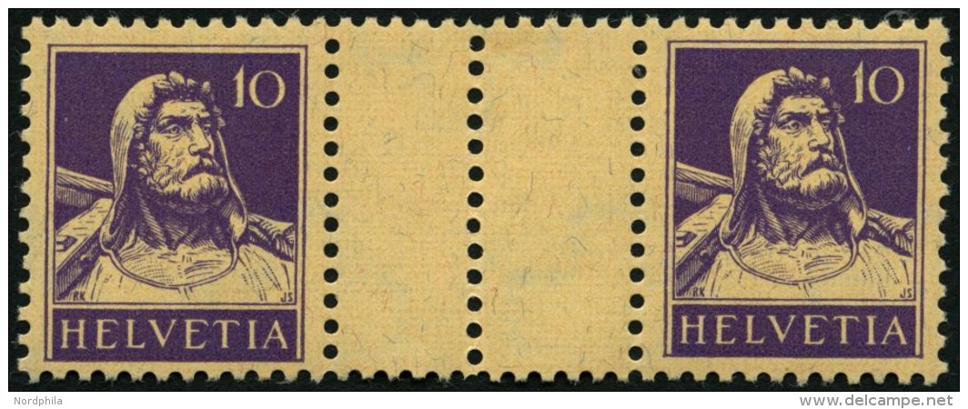 ZUSAMMENDRUCKE WZ 30zC *, 1930, Tellbrustbild 10 + Z + 10, Geriffelter Gummi, Zwischensteg Senkrecht Gez&auml;hnt, Linke - Se-Tenant