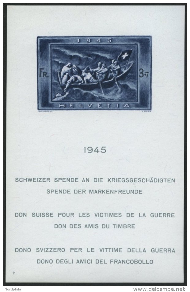 SCHWEIZ BUNDESPOST Bl. 11 **, 1945, Block Kriegsgesch&auml;digte, Pracht, Mi. 220.- - Bloques & Hojas