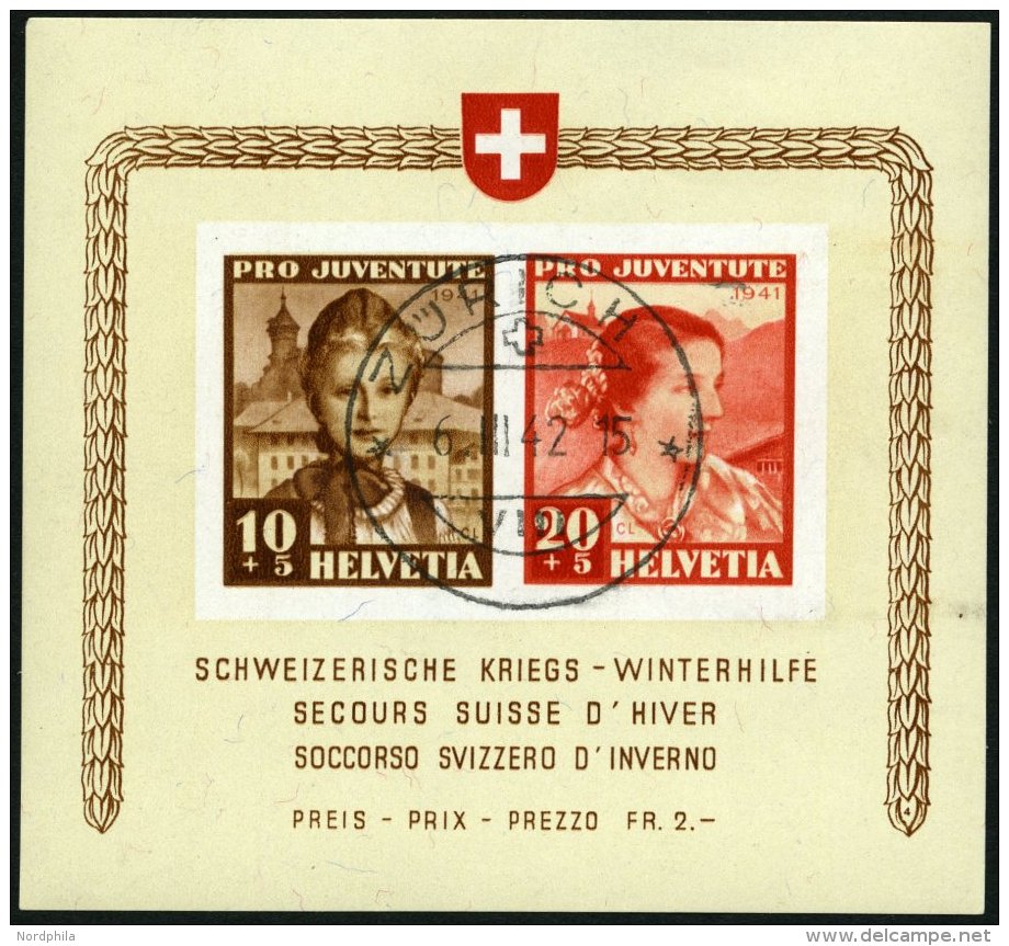 SCHWEIZ BUNDESPOST Bl. 6 O, 1941, Block Kriegs-Winterhilfe, Pracht, Mi. 450.- - Usados