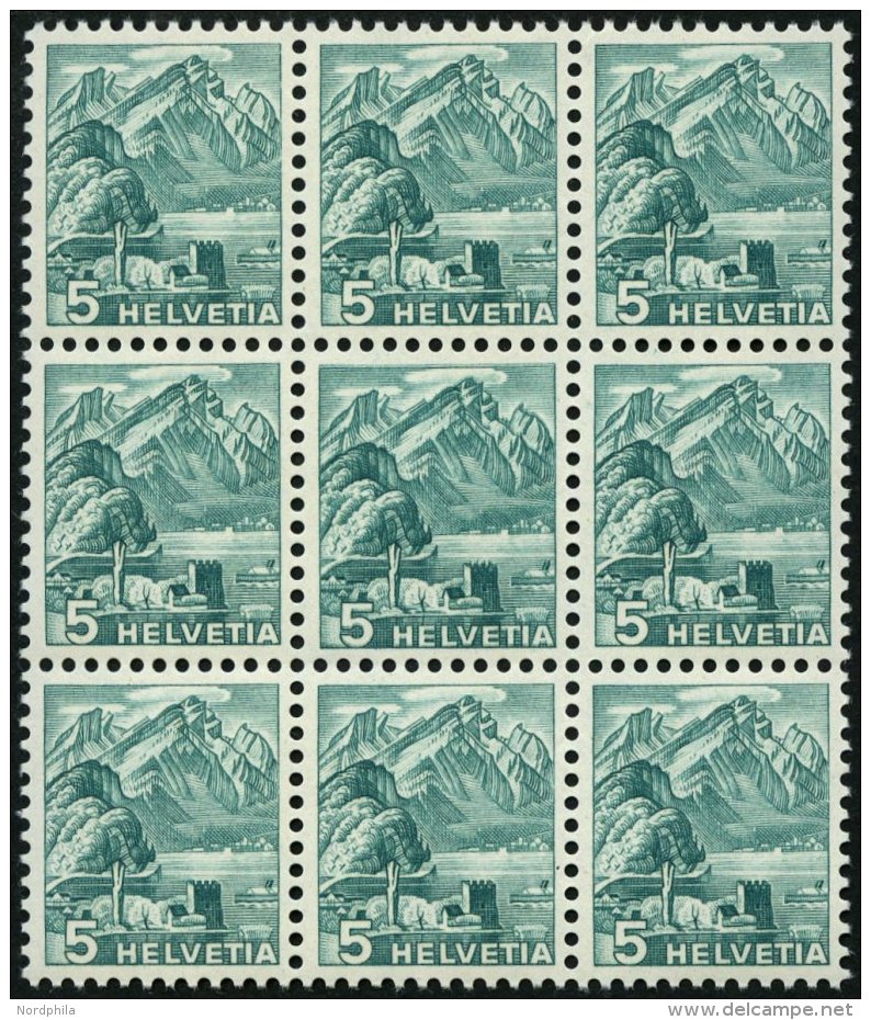 SCHWEIZ BUNDESPOST 298yDPIII **, 1936, 5 C. Bl&auml;ulichgr&uuml;n, Glatter Gummi, Doppelpr&auml;gung Im Gesamten Marken - Usados