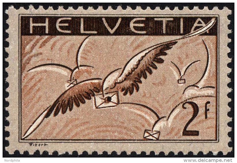 SCHWEIZ BUNDESPOST 245x *, 1930, 2 Fr. Brieftaube, Gew&ouml;hnliches Papier, Falzrest, Pracht - Usados
