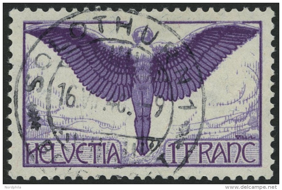 SCHWEIZ BUNDESPOST 191x O, 1924, 1 Fr. Flugpost, Gew&ouml;hnliches Papier, Pracht, Mi. 60.- - Usados