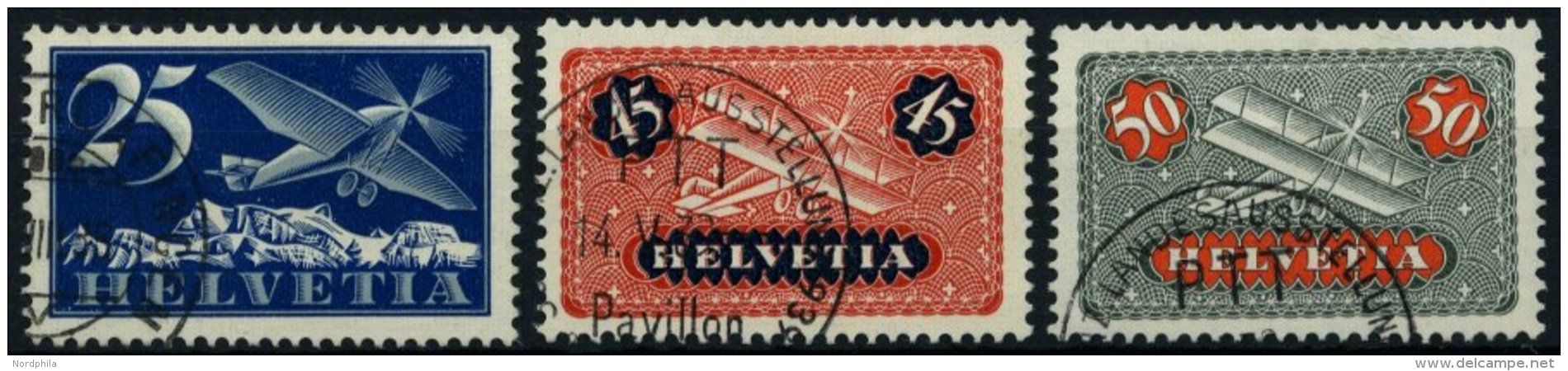 SCHWEIZ BUNDESPOST 180,183/4z O, 1937, 25 Und 45 C. Flugpost, Gestrichenes Faserpapier, 3 Prachtwerte, Mi. 115.- - Usados