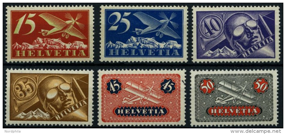 SCHWEIZ BUNDESPOST 179-84x **, 1923, Flugpost, Gew&ouml;hnliches Papier, 40 C. Kleiner Haftpunkt Sonst Prachtsatz (6 Wer - Usados