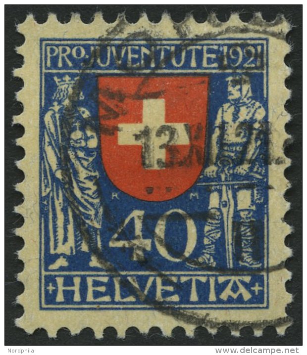 SCHWEIZ BUNDESPOST 174 O, 1921, 40 C. Pro Juventute, Pracht, Mi. 75.- - Usados