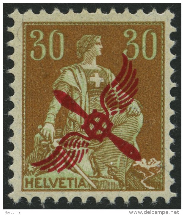 SCHWEIZ BUNDESPOST 152 *, 1920, 30 C. Flugverkehr Basel-Frankfurt, Falzrest, Pracht - Usados