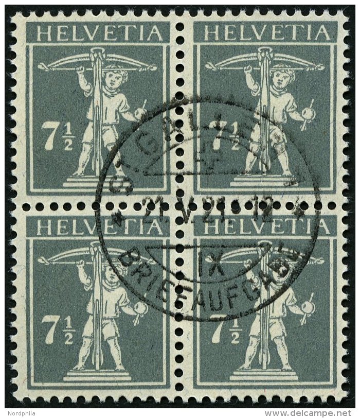 SCHWEIZ BUNDESPOST 138xIII VB O, 1915, 13 C. Dunkelgrauoliv Auf Mattgelblichorange, Type III, Im Zentrisch Gestempelten - Usados