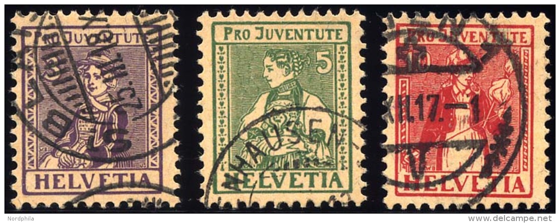 SCHWEIZ BUNDESPOST 133-35 O, 1917, Pro Juventute, Prachtsatz, Mi. 110.- - Usados