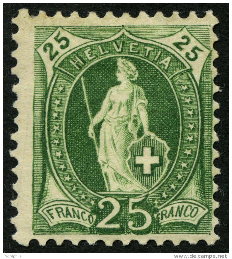 SCHWEIZ BUNDESPOST 59A *, 1882, 25 C. Gr&uuml;n, Gez&auml;hnt K 11 3/4, Falzreste, Pracht, Mi. 170.- - Gebraucht