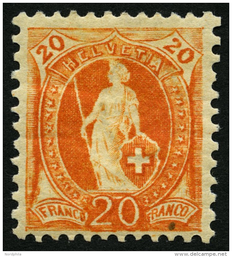 SCHWEIZ BUNDESPOST 58C *, 1882, 20 C. Orange, Gez&auml;hnt K 111/2:11 (Zst. 66D), Falzreste, Pracht, Gepr. Marchand, Mi. - Nuevos