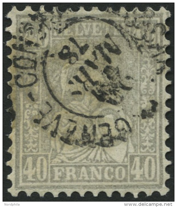 SCHWEIZ BUNDESPOST 34 O, 1867, 40 C. Grau, &uuml;blich Gez&auml;hnt, Pracht, Mi. 140.- - Usados