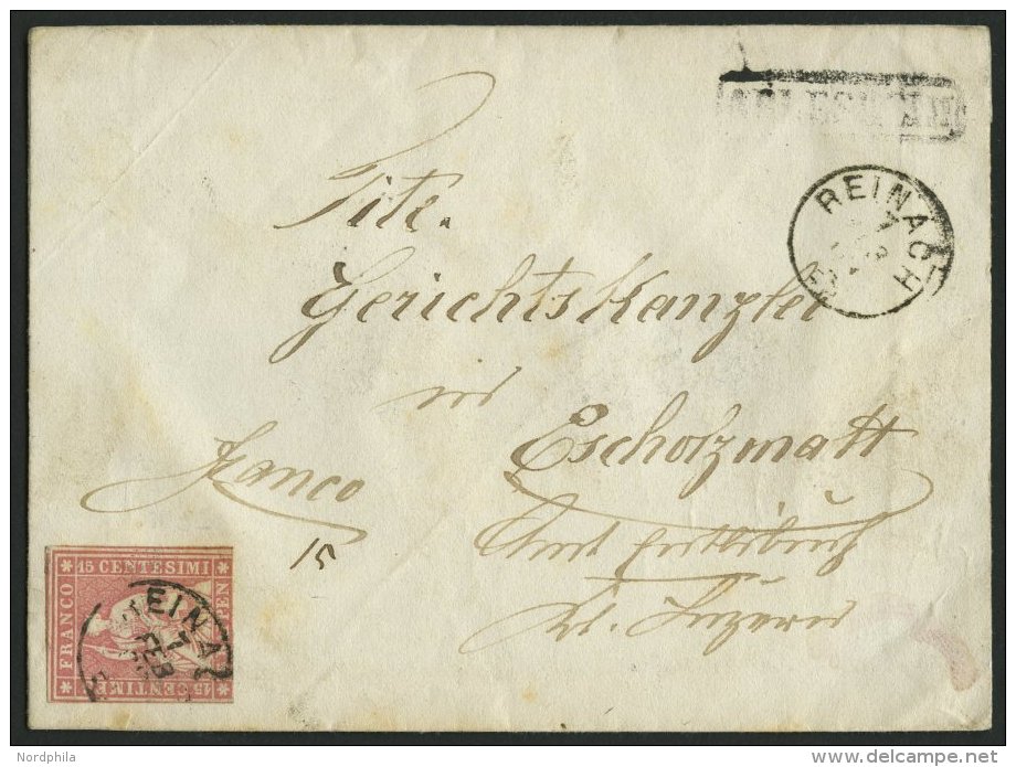 SCHWEIZ BUNDESPOST 15IIBym BRIEF, 1862, 15 Rp. Rosa, Gr&uuml;ner Seidenfaden, Berner Druck III, (Zst. 24G), Zweiseitig B - Usados