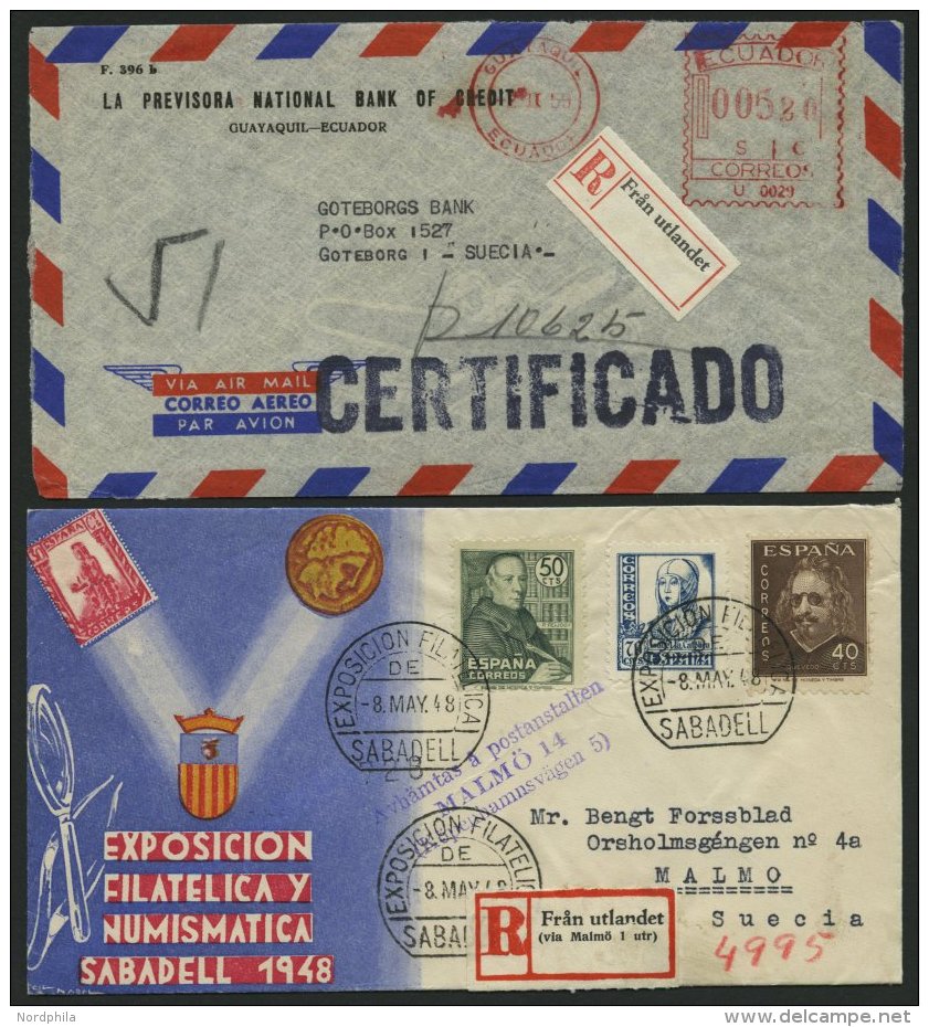 SAMMLUNGEN, LOTS 1948/63, R-Zettel Fran Utlandet Auf 3 Dekorativen Belegen Aus Spanien Und Ecuador, Fast Nur Pracht - Sammlungen