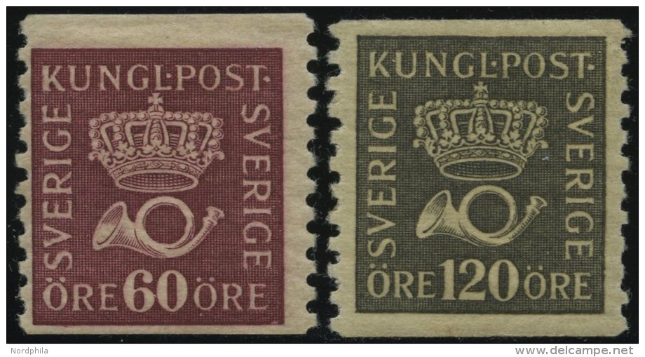 SCHWEDEN 196,204I *, 1925/6, 60 Und 120 &Oslash; Freimarken, &uuml;blich Gez&auml;hnt Pracht - Gebraucht