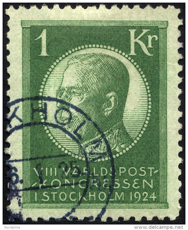 SCHWEDEN 156 O, 1924, 1 Kr. Weltpostkongre&szlig;, Pracht, Mi. 70.- - Gebraucht